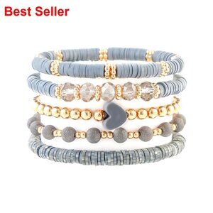 Polymer Clay Beads Stretch Bracelets Stackable Boho Jewelry Set